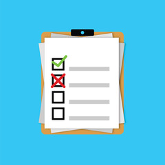 Checklist on Clipboard with Tick and Cross Marks