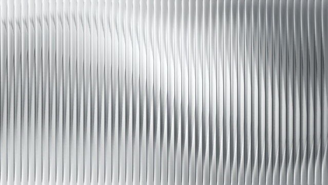 Ribbed metal texture with corrugated glass background and silver 3D effect. Abstract pattern of gradient transparent window with black vertical stripes. Panel wall design in steel and fluted plastic.