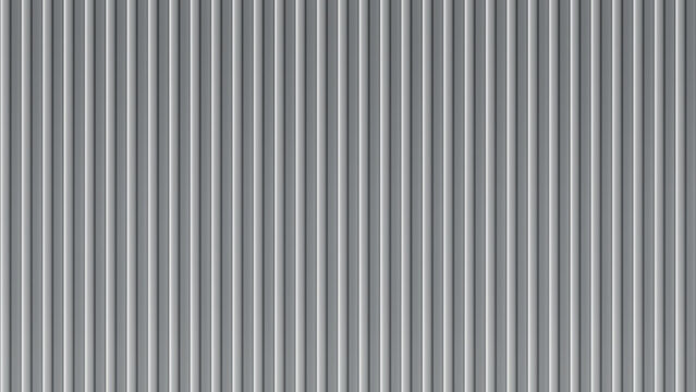 Corrugated steel panel with metal silver texture and zinc iron sheet. Roof container and white wall plate with tiled aluminum pattern. Vertical siding design with ribbed surface and frosted glass.