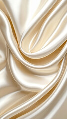Smooth and shiny beige silk fabric with elegant folds, creating a luxurious and soft appearance.