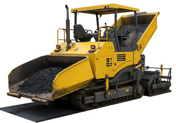 Fototapeta premium Yellow Asphalt Paver Machine Loaded with Aggregate on a Roadway