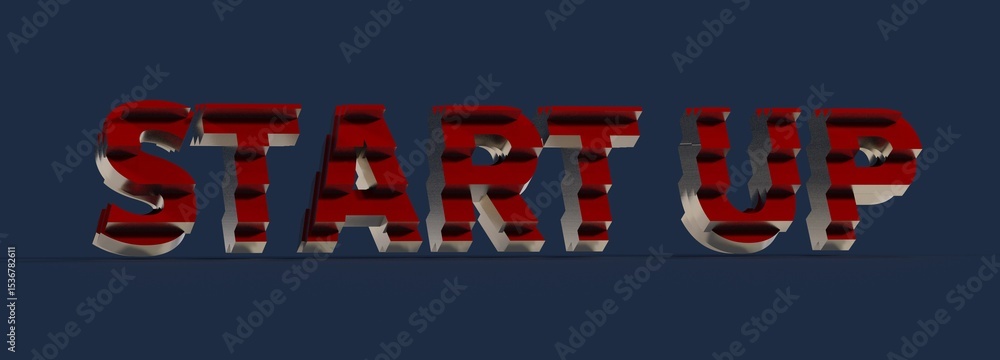 Poster Red and white 3D startup text on dark background. Perfect for business and technology concepts.