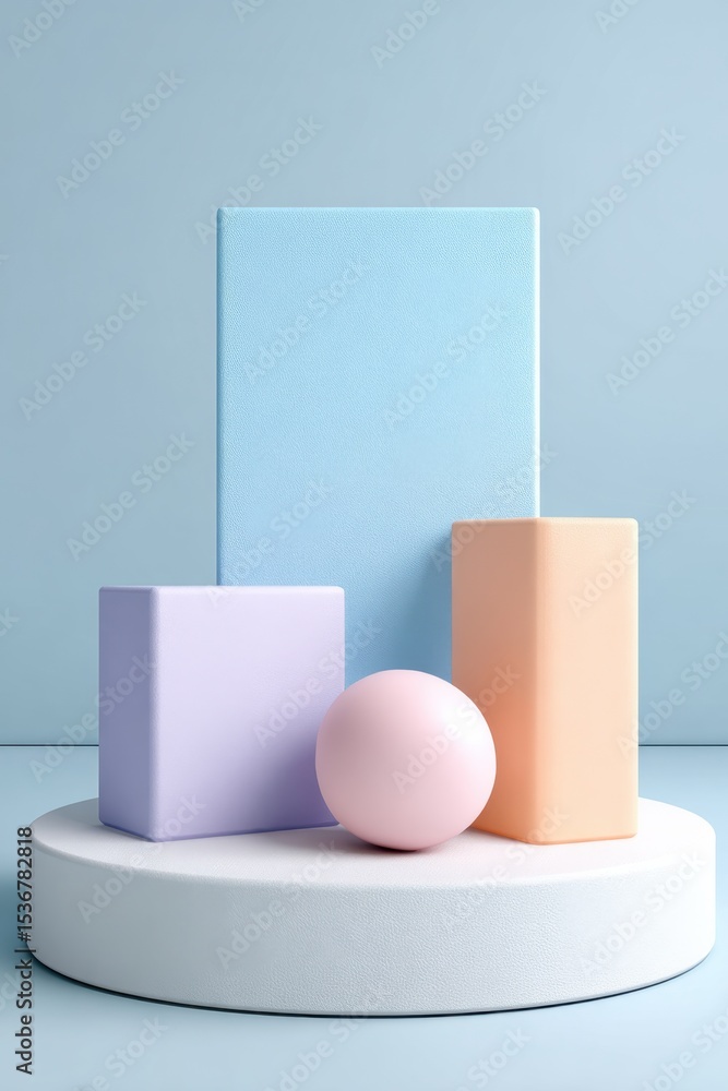 Aufkleber pastel geometric shapes on white pedestal, showcasing simplicity and minimalist design for product p