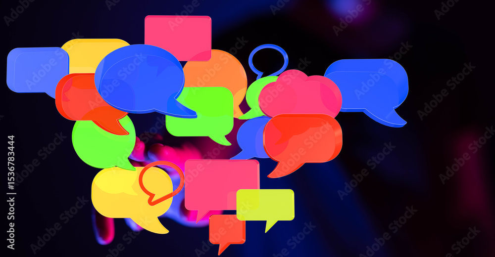Poster Abstract image of colorful speech bubbles, ideal for communication, social media, and networking concepts.