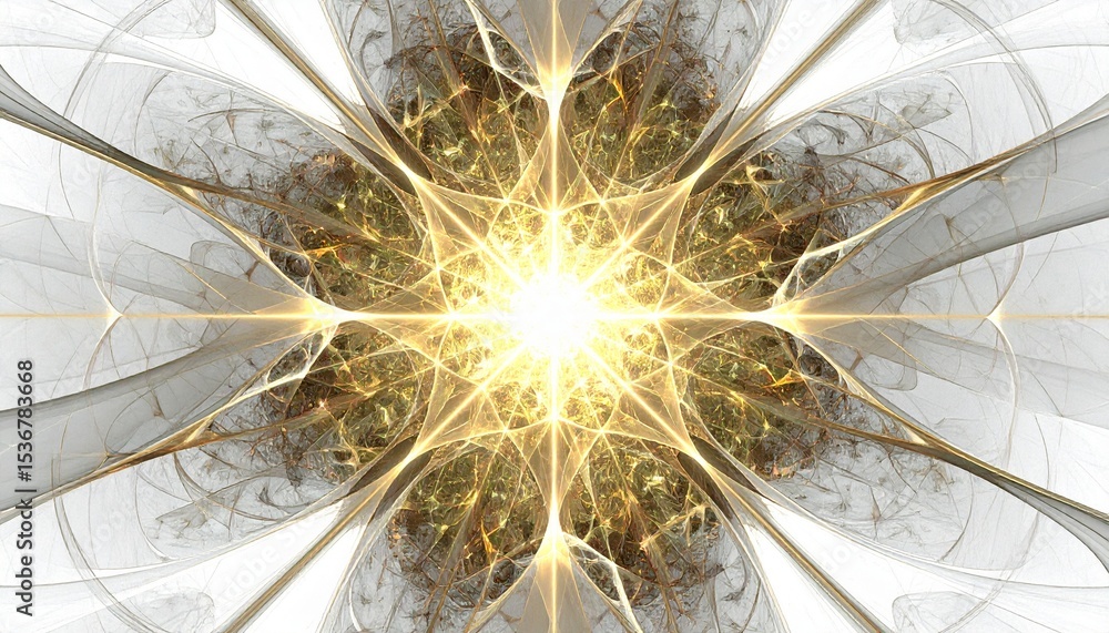 Poster Fractal flower design with yellow light creating intricate self-similar patterns