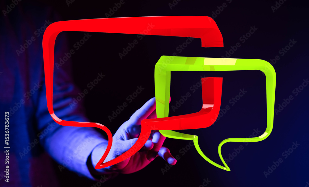 Aufkleber abstract image of hand holding glowing speech bubbles. perfect for communication, social media, or n
