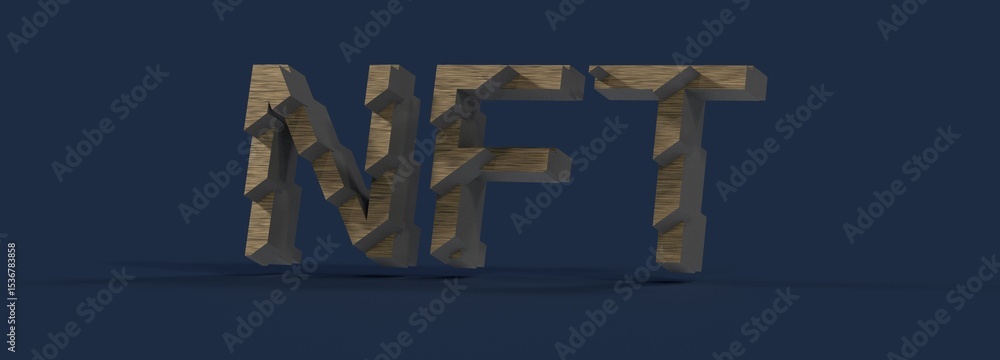Poster high-quality 3d render of nft acronym. perfect for blockchain, crypto, and digital art concepts.