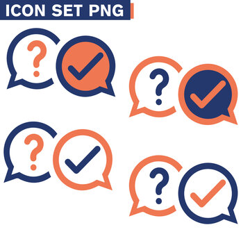 cona del contorno del punto interrogativo e del segno di spunta, simbolo parlante del fumetto della risposta alla domanda, segno di problema e soluzione dei social media - illustrazioni icon icona set