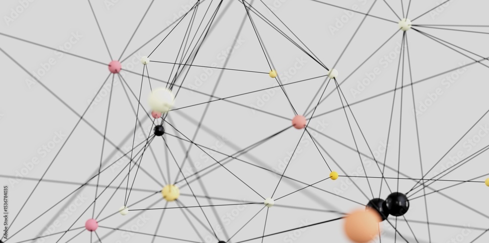 Poster Stock photo of an abstract network connection with colorful dots and lines. Perfect for technology, connection, and network concepts.