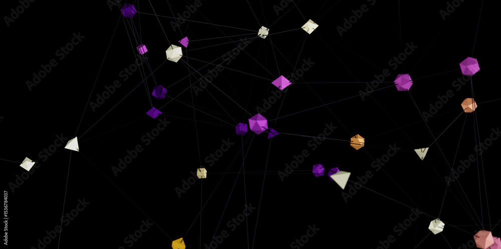 Aufkleber 3D rendering of interconnected geometric shapes. Ideal for tech, network, or connection concepts.