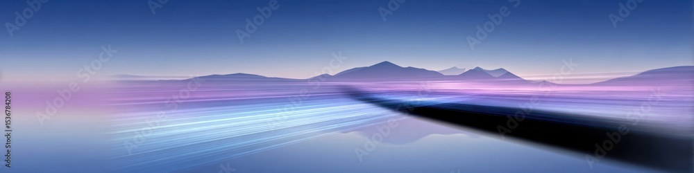 Poster abstract mountain landscape with light streaks, representing serenity and new beginnings for wellnes