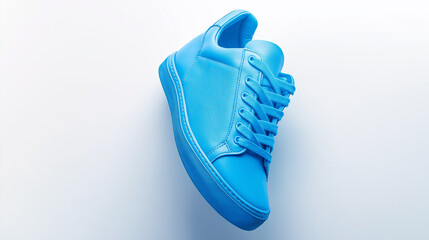 Vivid Blue Sneaker on a Seamless Backdrop: A striking single sneaker, in a vibrant shade of blue, is isolated on a plain background, ideal for highlighting modern footwear design.