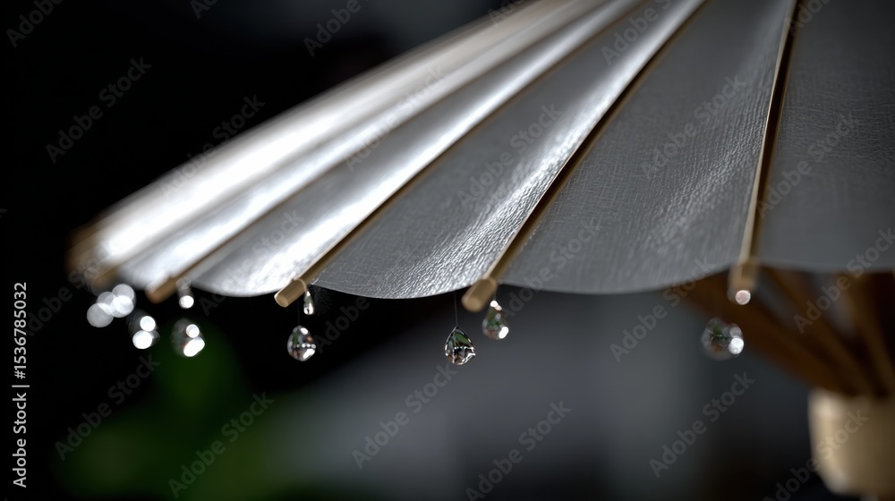 Poster Close-Up of Water Droplets Hanging from a Japanese Umbrella, Evoking Serenity and Peaceful Reflection for Mindfulness Practices : Generative AI