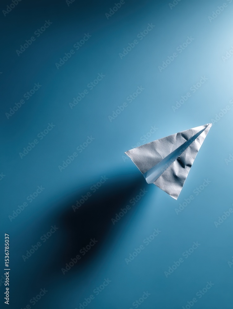 Aufkleber paper airplane on blue background casting shadow, symbolizing innovation and strategic planning for 