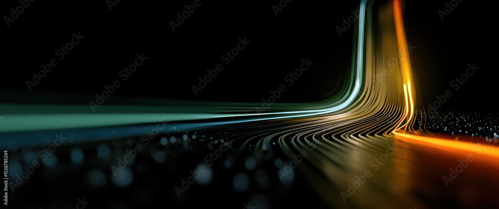 Poster Abstract Glowing Lines Converging on Dark Surface, Symbolizing Technological Innovation and Digital Transformation in Modern Business : Generative AI
