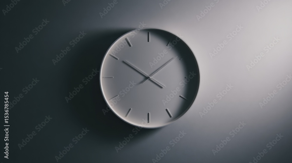 Poster Minimalist Clock on Wall in Soft Light, Representing Time Management and Punctuality for Business Efficiency and Deadline Awareness : Generative AI