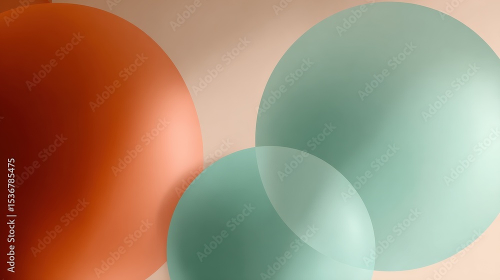 Poster Overlapping Spheres in Soft Pastel Colors, Ideal for Modern Branding and Creative Innovation, Representing Harmony and Connection : Generative AI