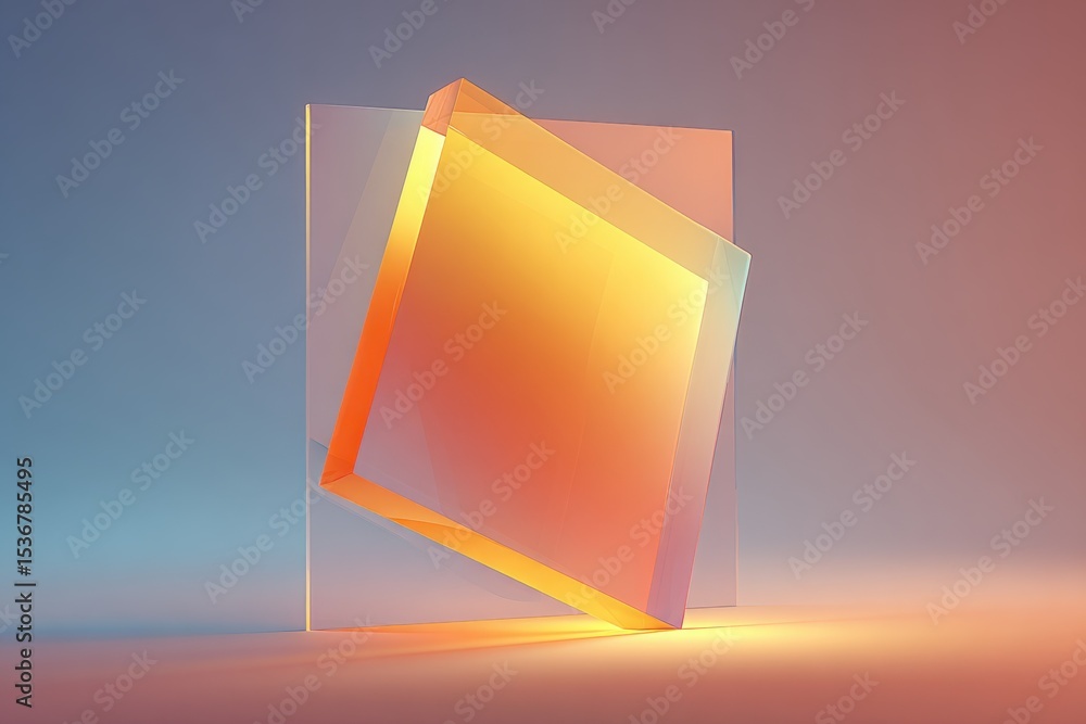 Poster abstract glass cubes intersecting with warm light, representing transparency and modern innovation i