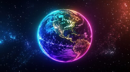 Obraz premium Vibrant, colorful depiction of planet earth in space.