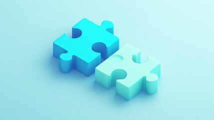 Two Puzzle Pieces About to Connect on Blue Background, Symbolizing Business Partnership and Strategic Alignment for Growth and Problem Solving : Generative AI