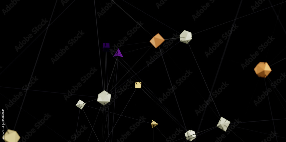 Aufkleber 3d render of interconnected geometric shapes. perfect for technology, network, and connection concep