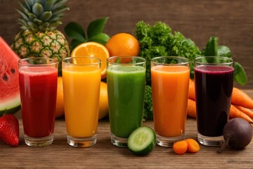 Fototapeta premium Colorful fresh fruit vegetable juices