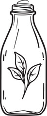 Fresh Start in a Bottle: An illustrated transparent bottle encloses a sprig of fresh green leaves, symbolizing renewal, growth, and the essence of nature's vitality.
