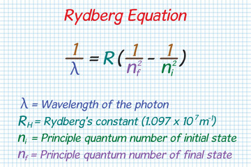Rydberg Formula. School. Notebook. Cage. Homework.  Education. Science. Vector illustration.