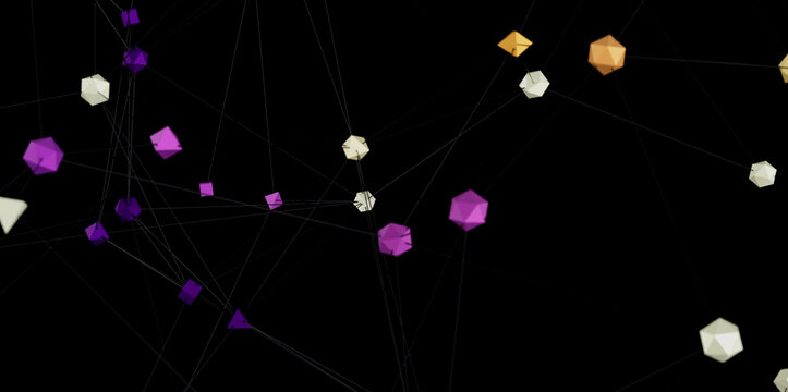 Modern digital network, data flow, connection, technology background. Abstract geometric shapes.