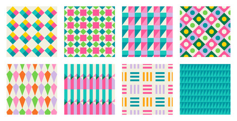 Set of Essential geometric printable seamless pattern with abstract Minimal elegant line form stroke shapes in vibrant colors. Modern simple background in minimalist mid century style vector wall art