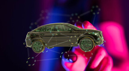 Futuristic car design, digital network, innovation, technology, automobile, smart car, future of...