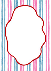 Hand Drawn Vibrant summer watercolor frame. Mediterranean style Border with wavy stripes and line in trendy, vintage styles. Perfect for quirky holiday, wedding, birthday gift decorations.