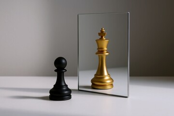 Chess Pawn's Reflection Reveals Golden King Potential, Aspiration, and Self-Image Concept