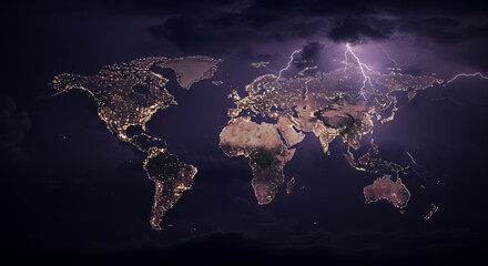 Global Illumination: A Nighttime view of Earth struck by lightning