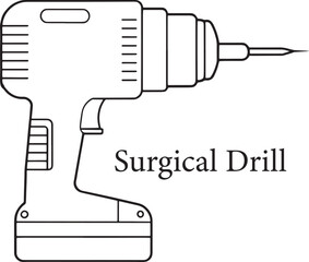 Precise line drawing of a surgical drill for medical procedures bone surgery equipment