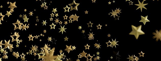 Beautiful image of gold stars falling on a black background. Perfect for celebration, holiday, or luxury themes.