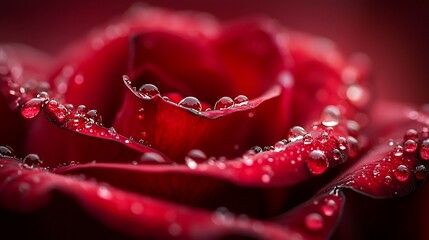 Close-up of a vibrant red rose with dew drops
