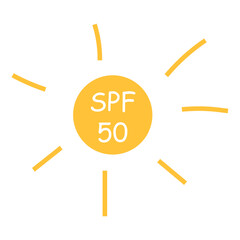 SPF 50 sign isolated transparent background. SPF sun protetion factor vector tag template design. Vector illustration of sun with SPF text. EPS 10