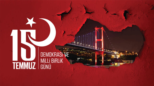 15 temmuz demokrasi ve milli birlik gunu vector illustration image. (15 July, Democracy Republic of Turkey celebration card.) social media vector