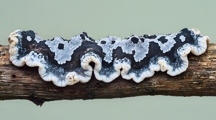 Stunning Closeup of a Black and White Crust Fungus on Wood
