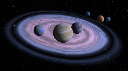 Stunning Planetary System with Spiral Nebula Cosmic Scene