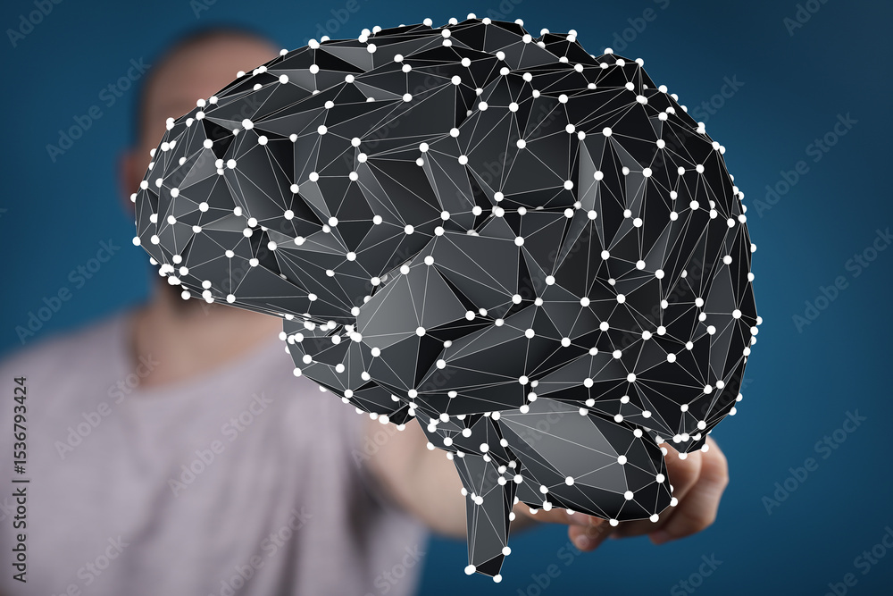 Aufkleber abstract polygonal brain model. concept of ai, neural networks, and human intellect.