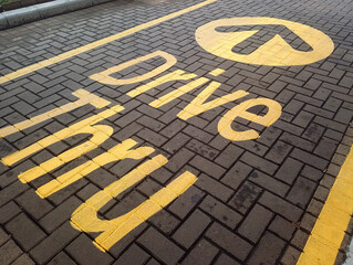Night view of Drive Thru lane with road marking
