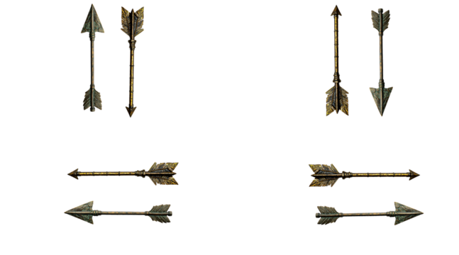 Vintage wooden arrows pointing different directions isolated photo

