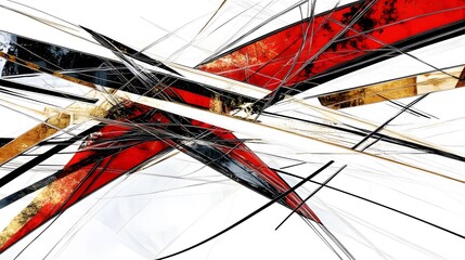Abstract Red Gold Black Lines Art Painting