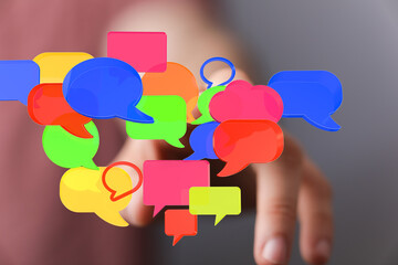 Abstract image of colorful speech bubbles, ideal for communication, social media, and networking...