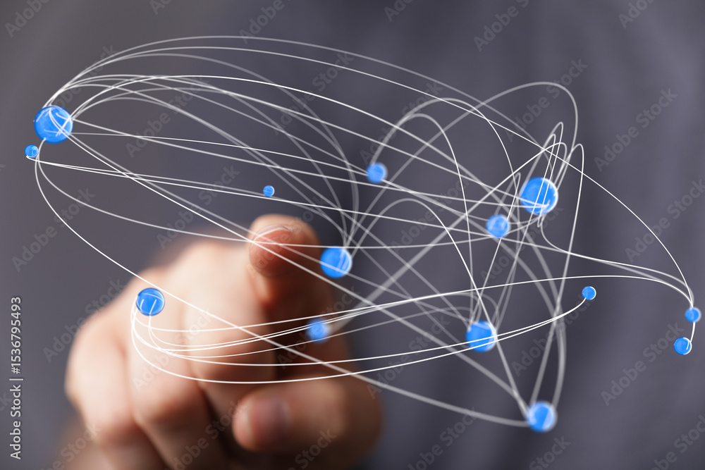 Poster Abstract image depicting a global network connection.  Ideal for technology, communication, and innovation concepts.