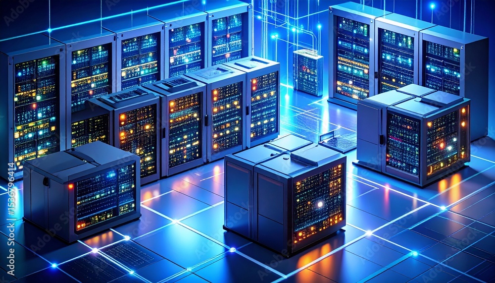 Aufkleber complex network of servers providing real-time cybersecurity threat alerts and monitoring