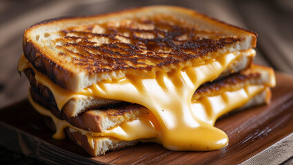 Hot Melting Cheese Grilled Sandwich on Wooden Board

