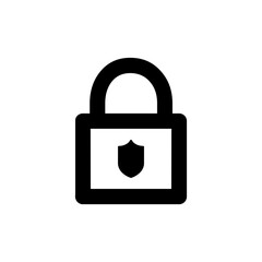 Lock with shield black vector icon